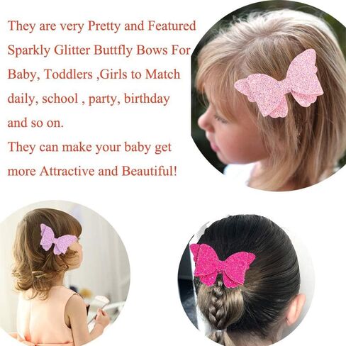 Yazon Baby Girls Glitter Bows Clips Sparkly Butterfly Bows Hair Clips for Toddler Kids Teens 8pcs in Saudi Arabia