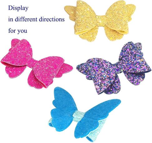 Yazon Baby Girls Glitter Bows Clips Sparkly Butterfly Bows Hair Clips for Toddler Kids Teens 8pcs in Saudi Arabia