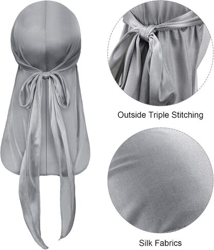 SATINIOR 6 Pieces Kids Satin Silk Durag Caps Wave Wide Strap Headwraps Long Tail Turban Beanies for Boys Girls, Multicoloured, Medium in Saudi Arabia