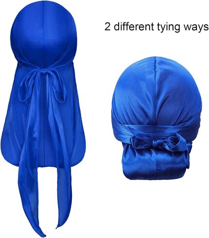 SATINIOR 6 Pieces Kids Satin Silk Durag Caps Wave Wide Strap Headwraps Long Tail Turban Beanies for Boys Girls, Multicoloured, Medium in Saudi Arabia