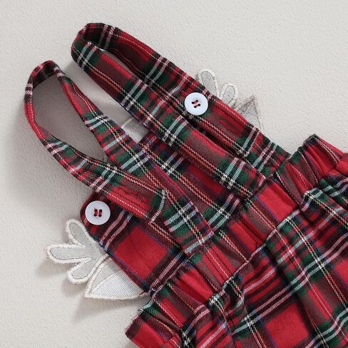 Rtnnsbbfcm Newborn Baby Girl Christmas Outfit Long Sleeve Romper Reindeer Plaid Suspender Skirt Headband 3Pcs Set in Saudi Arabia