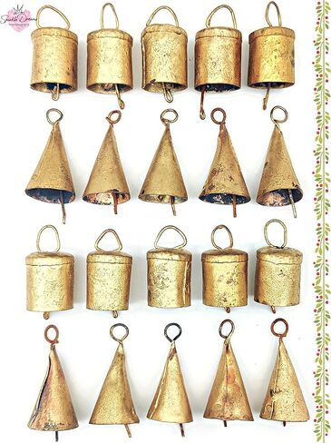 Sparkle Dreams Rustic Style Bells 20 Pieces Made of Tin Mix Shabby Chic Small Cow Bells for Crafts Christmas Tree Jingle Hanging Bells in Kuwait