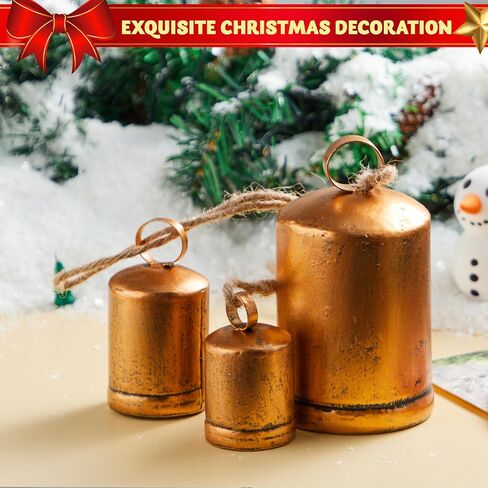 JOYIN عيد الميلاد أجراس ريفي عيد الميلاد الديكور مجموعة من 3 (النحاس) لزينة عيد الميلاد، ديكور شجرة عيد الميلاد، ديكورات عطلة داخلية في الهواء الطلق in Saudi Arabia