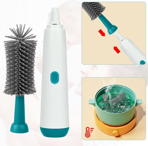 مجموعة تنظيف فرش الزجاجات الكهربائية 6 قطع من فيتشريرا، فرشاة زجاجات الأطفال، رف تجفيف زجاجات الأطفال على سطح الطاولة للزجاجات، مقاومة للماء وقابلة للاستبدال، 2 حلمة وقش فرشاة سيليكون in Kuwait
