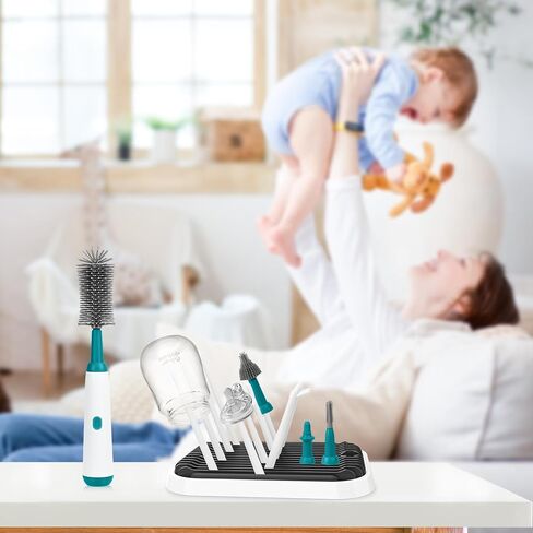 مجموعة تنظيف فرش الزجاجات الكهربائية 6 قطع من فيتشريرا، فرشاة زجاجات الأطفال، رف تجفيف زجاجات الأطفال على سطح الطاولة للزجاجات، مقاومة للماء وقابلة للاستبدال، 2 حلمة وقش فرشاة سيليكون in Kuwait