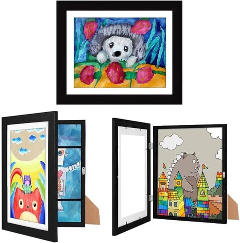 ECOMAID 3 PACK إطارات فنية للأطفال، إطارات عمل فنية للأطفال مقاس 8.5 × 11 قابلة للتغيير، إطارات مفتوحة أمامية لرسومات الأطفال مع دعامة، إطارات للأعمال الفنية للأطفال مع طريقتين للعرض - تعليق ووقوف in Kuwait