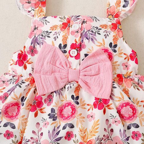 Veikimous طفل رضيع فتاة ملابس الصيف الرضع أطقم ملابس للفتيات كشكش الأزهار بلوزات بلا اكمام مجموعات قصيرة ملابس الفتيات الصغيرات in Kuwait