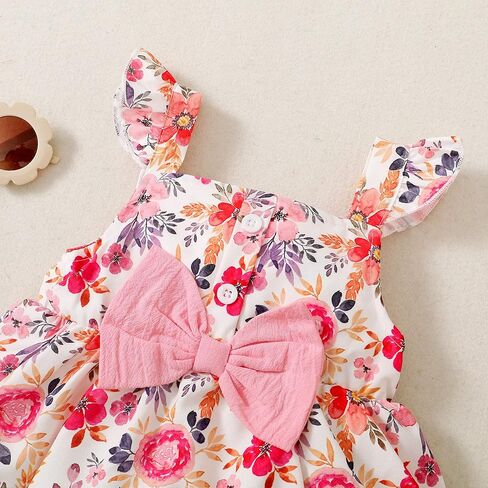 Veikimous طفل رضيع فتاة ملابس الصيف الرضع أطقم ملابس للفتيات كشكش الأزهار بلوزات بلا اكمام مجموعات قصيرة ملابس الفتيات الصغيرات in Kuwait