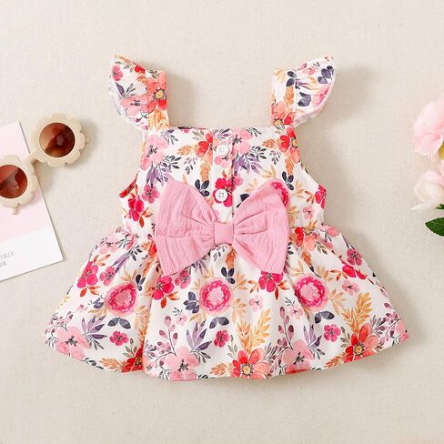 Veikimous طفل رضيع فتاة ملابس الصيف الرضع أطقم ملابس للفتيات كشكش الأزهار بلوزات بلا اكمام مجموعات قصيرة ملابس الفتيات الصغيرات in Kuwait
