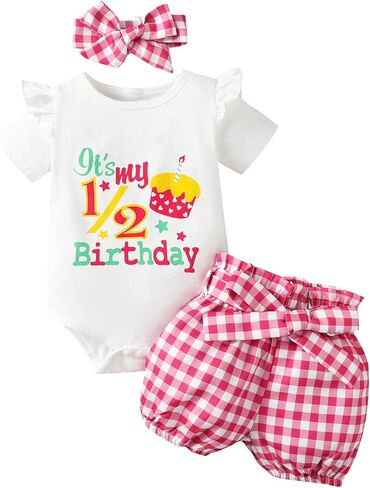 مجموعة شورتات ملابس عيد ميلاد للفتيات الصغيرات من شالوفير إنها 1/2 عيد ميلاد in Kuwait