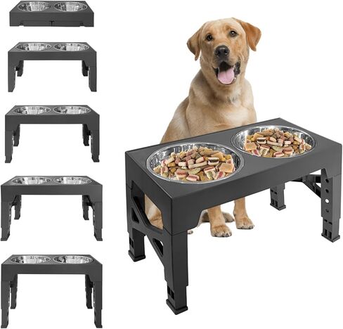 STUDESK Elevated Dog Bowls with 2 Stainless Steel Adjustable Height Dog Food Bowls in Kuwait