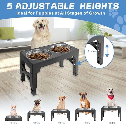 STUDESK Elevated Dog Bowls with 2 Stainless Steel Adjustable Height Dog Food Bowls in Kuwait