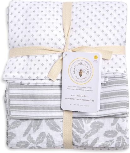 Burt's Bees Baby - HM25785 - قماط، بطانيات أطفال من قطن الموسلين، 3 عبوات، متعددة الأغراض خفيفة الوزن وقابلة للتنفس مصنوعة من القطن العضوي بنسبة 100% (Dottie Bee) in Saudi Arabia