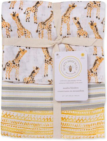 Burt's Bees Baby - HM25785 - قماط، بطانيات أطفال من قطن الموسلين، 3 عبوات، متعددة الأغراض خفيفة الوزن وقابلة للتنفس مصنوعة من القطن العضوي بنسبة 100% (Dottie Bee) in Saudi Arabia