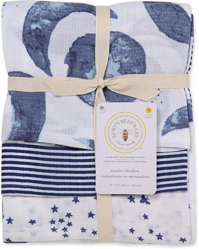 Burt's Bees Baby - HM25785 - قماط، بطانيات أطفال من قطن الموسلين، 3 عبوات، متعددة الأغراض خفيفة الوزن وقابلة للتنفس مصنوعة من القطن العضوي بنسبة 100% (Dottie Bee) in Saudi Arabia