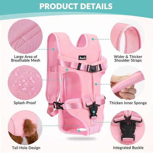 لوكوف شنطة ظهر لحمل الحيوانات الاليفة، مزودة بارجل سريعة التركيب وقابلة للتعديل، شنطة سفر للتخييم والمشي لمسافات طويلة والسفر والاستخدام الخارجي للكلاب الصغيرة والمتوسطة والجراء والكلاب (زهري، مقاس S) in Kuwait