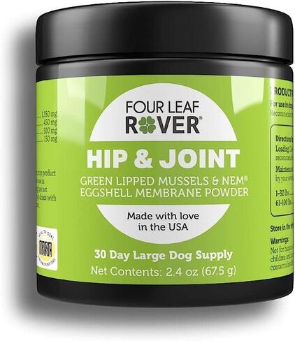 Four Leaf Rover Hip & Joint - Mobility & Joint Support with Glucosamine and Chondroitin for Dogs, 2.4 oz - 22 to 60 Day Supply, Depending on Dog’s Weight - Vet Formulated - Easy to Mix - Delicious in Saudi Arabia