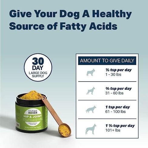 Four Leaf Rover Hip & Joint - Mobility & Joint Support with Glucosamine and Chondroitin for Dogs, 2.4 oz - 22 to 60 Day Supply, Depending on Dog’s Weight - Vet Formulated - Easy to Mix - Delicious in Saudi Arabia