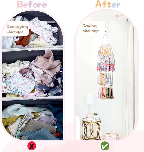 POVETIRE Headband Holder Bow Holder for Girls Hair Bows,Rainbow Hair Accessories Organizer Storage Wall Hanging Display for Nursery Toddler Girls Room in Saudi Arabia