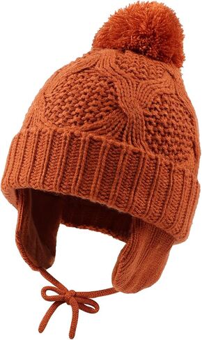 Baby Boys Winter Hat Infant Girls Hats with Pompom Toddler Knitted Earflaps Beanie Warm Fleece Kids Beanies in Kuwait
