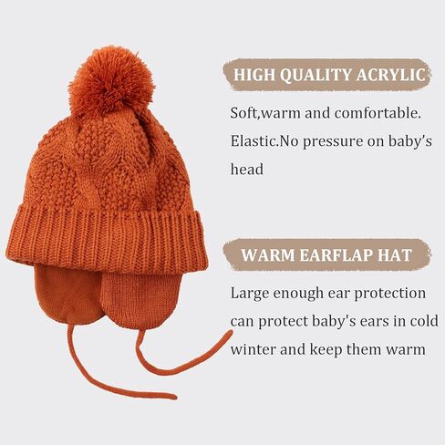 Baby Boys Winter Hat Infant Girls Hats with Pompom Toddler Knitted Earflaps Beanie Warm Fleece Kids Beanies in Kuwait