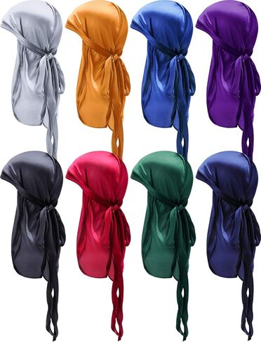 8 قطع من قبعات Durag للأطفال من الساتان من الساتان مع ذيل طويل وأشرطة عريضة لـ 360 موجة in Saudi Arabia