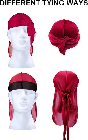 8 قطع من قبعات Durag للأطفال من الساتان من الساتان مع ذيل طويل وأشرطة عريضة لـ 360 موجة in Saudi Arabia