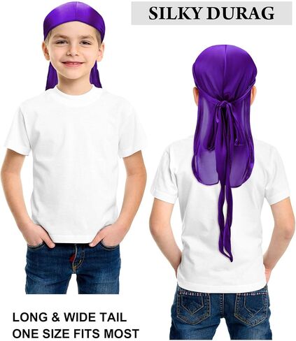 8 قطع من قبعات Durag للأطفال من الساتان من الساتان مع ذيل طويل وأشرطة عريضة لـ 360 موجة in Saudi Arabia