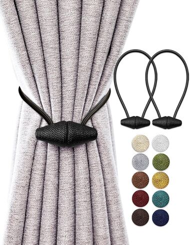 Magnetic Curtain Tiebacks with Upgrade Larger Magnet, 2 Pack 16 Inch Drapery Holdbacks for Indoor & Outdoor Curtain - Beige in Saudi Arabia