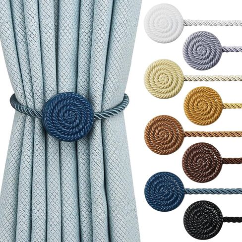 Hangtty Magnetic Curtain Tie Backs 2 Pack Rope Curtain Tiebacks Decorative Curtain Holders for Drapes Window Treatment Holdbacks Home Outdoor Curtain Tiebacks, Black in Saudi Arabia