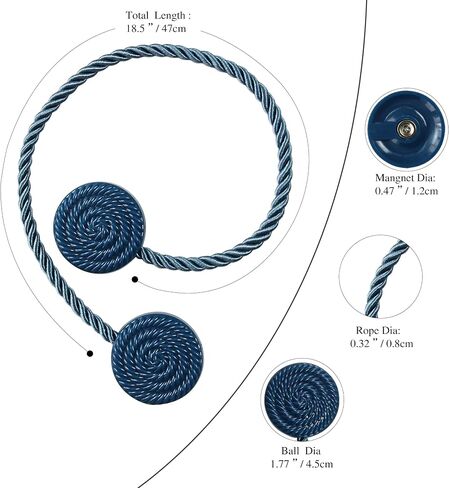 Hangtty Magnetic Curtain Tie Backs 2 Pack Rope Curtain Tiebacks Decorative Curtain Holders for Drapes Window Treatment Holdbacks Home Outdoor Curtain Tiebacks, Black in Saudi Arabia