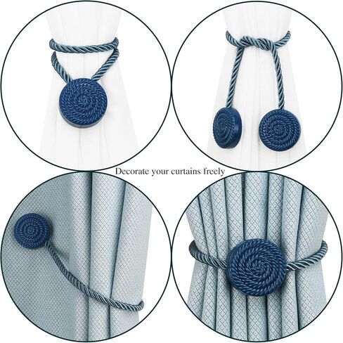Hangtty Magnetic Curtain Tie Backs 2 Pack Rope Curtain Tiebacks Decorative Curtain Holders for Drapes Window Treatment Holdbacks Home Outdoor Curtain Tiebacks, Black in Saudi Arabia