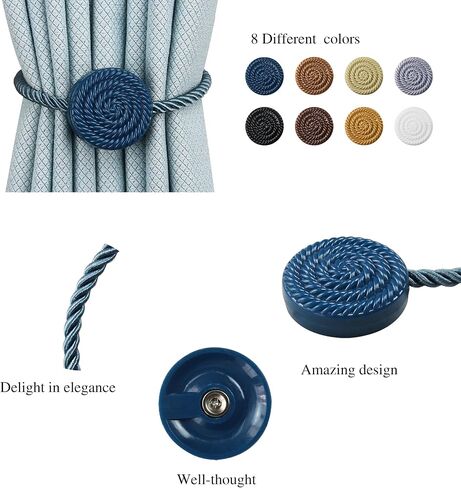 Hangtty Magnetic Curtain Tie Backs 2 Pack Rope Curtain Tiebacks Decorative Curtain Holders for Drapes Window Treatment Holdbacks Home Outdoor Curtain Tiebacks, Black in Saudi Arabia