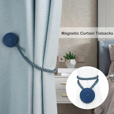 Hangtty Magnetic Curtain Tie Backs 2 Pack Rope Curtain Tiebacks Decorative Curtain Holders for Drapes Window Treatment Holdbacks Home Outdoor Curtain Tiebacks, Black in Saudi Arabia