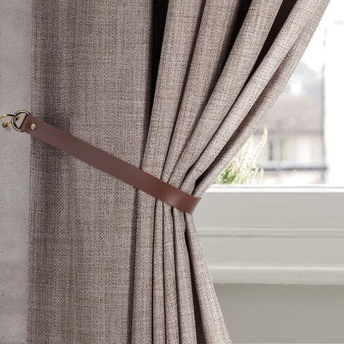 Home Queen Leather Curtain Tie Backs Attach to Wall, Outdoor Drape Holder Holdbacks Tiebacks with Hooks, Set of 2, Chocolate in Saudi Arabia