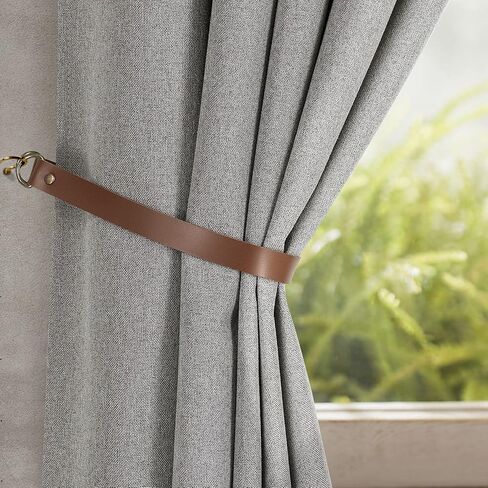 Home Queen Leather Curtain Tie Backs Attach to Wall, Outdoor Drape Holder Holdbacks Tiebacks with Hooks, Set of 2, Chocolate in Saudi Arabia
