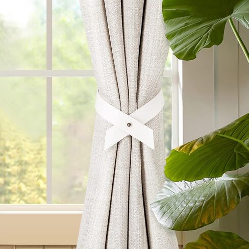 Home Queen Leather Curtain Tie Backs Attach to Wall, Outdoor Drape Holder Holdbacks Tiebacks with Hooks, Set of 2, Chocolate in Saudi Arabia