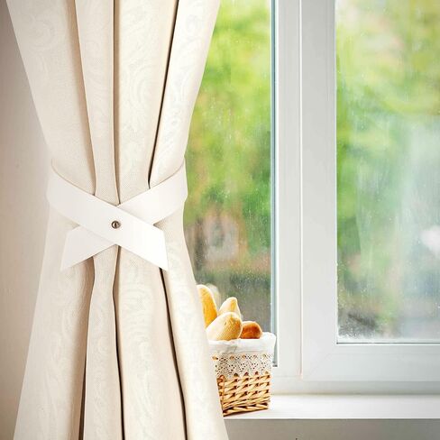 Home Queen Leather Curtain Tie Backs Attach to Wall, Outdoor Drape Holder Holdbacks Tiebacks with Hooks, Set of 2, Chocolate in Saudi Arabia