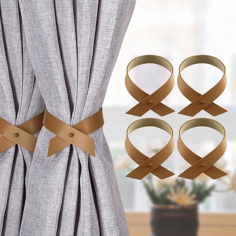 Home Queen Leather Curtain Tie Backs Attach to Wall, Outdoor Drape Holder Holdbacks Tiebacks with Hooks, Set of 2, Chocolate in Saudi Arabia