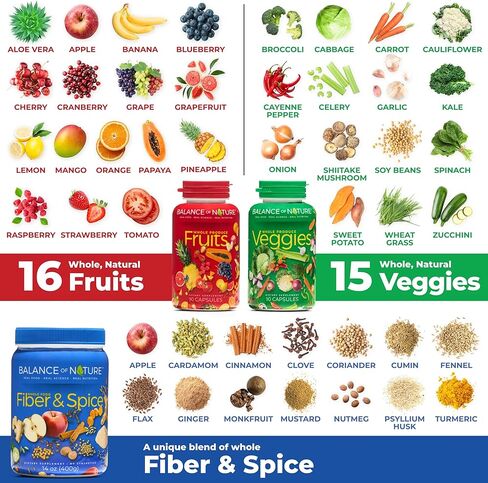 Balance of Nature Whole Health System - Whole Food Fruits & Veggies & Spice Powder Drink Mix - Superfoods, Antioxidants & Natural Fiber - Digestion Support - 30 Servings Each in Kuwait