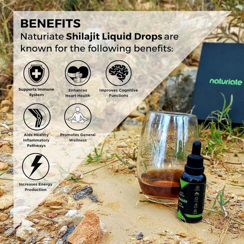 NATURIATE Sundried Shilajit Liquid Drops - Pure Himalayan Authentic 60 Days Sun Dried Shilajit - Source of Natural Herbal Trace Minerals, Fulvic Acid 85% - Humic Acid 12% (30ml, Pack of 1) in Saudi Arabia