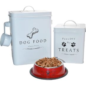 Meraki Home Small Dog Food Container and Dog Treats Container - Tight Lids - Feed Scoop and Pet Food Bowl - Farmhouse Metal Storage Bin - Matte Black