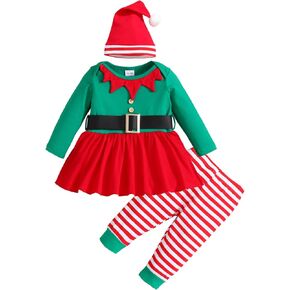 Newborn Toddler Girl Christmas Outfit Santa Romper Bodysuit Top+Striped Pants With Hat Clothing For Girl in Kuwait