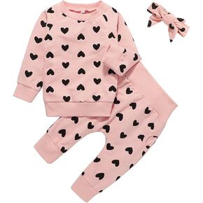Dimoybabe Baby Girl Clothes Toddler Fall Winter Outfits Set Long Sleeve Ruffle Shirts Tops + Pant + Headband 3pcs in Kuwait