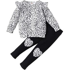 QLIPIN الفتيات الصغيرات 2 قطعة وتتسابق طفل ليوبارد طباعة بلوزات و طماق مجموعة ملابس المدرسة ملابس الخريف مجموعات in Kuwait