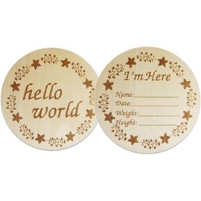 Hello World - Wood Newborn Baby Birth Announcement Sign, Round in Saudi Arabia