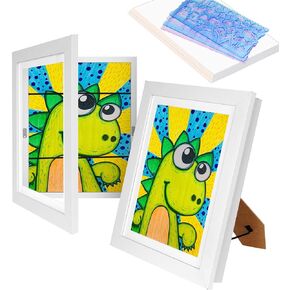 BEAUTIFABLE 2 Pcs Kids Art Frames 8.5x11 Front Opening with Stand, Artwork Display Storage Picture Frames Changeable with 40 Papers and 4 Rulers in Kuwait