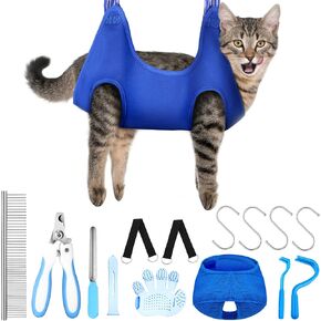 Ferraycle 14 in 1 PET Grooming Hammock for Dogs Cats,cat Grooming Hammock Cat Nail Clipper with Cat Hammock Restraint Bag Nail Clippers Trimmer, PET Comb, Nail File for Small Cats Dogs Bathing (Blue) in Saudi Arabia
