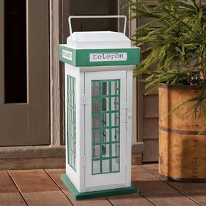 Yonxuleo Metal Candle Lantern Decorative Telephone Booth Design with Artificial Sakura Bouquets Metal Candle Holder Outdoor Decor Garden Patio Decoration in Kuwait