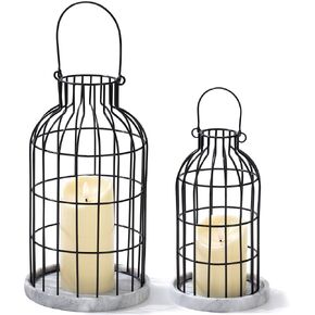 فانوس ديكور عصري لمنزل المزرعة - فوانيس شموع بقاعدة من الرخام الطبيعي لديكور غرفة المعيشة - فوانيس مزخرفة لديكور المنزل، ديكور رف المدفأة، طاولة طعام المطبخ in Kuwait